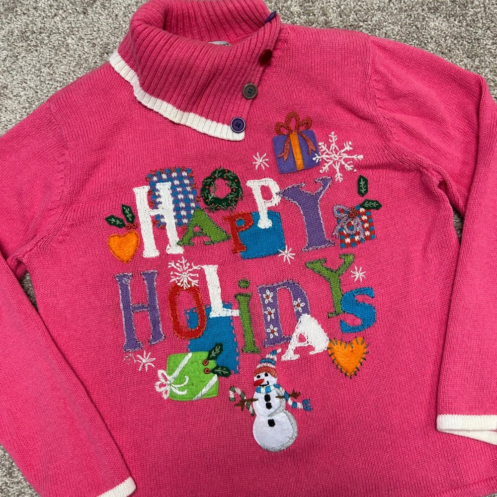 Vintage Tiana‎ International Christmas Happy Holidays Sweater Women Large Pink